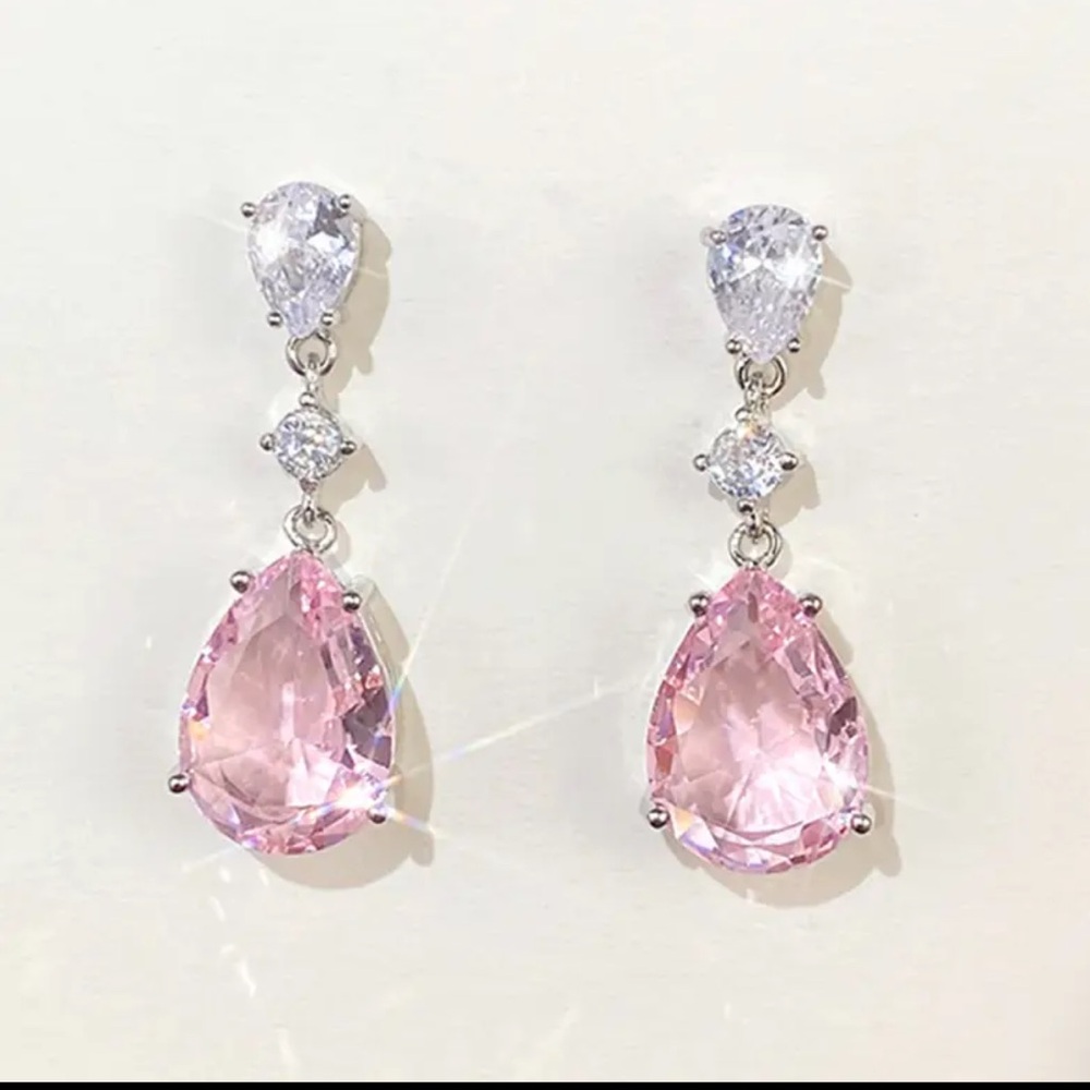 💕Pink Teardrop CZ Dangle Earrings